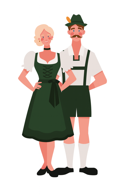 Oktoberfest Traditional Lederhosen and Dirndl